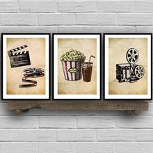 Pósteres de arte Vintage para cine en casa, pintura de pared, imagen de palomitas de maíz, Clapper de película, Decoración Retro, sin marco 2024 - compra barato