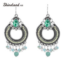 Shineland Ethnic Jewelry New Women Fashion bijoux  trendy Enamel Beads Long Pendants Drop Statement Earrings Jewelry 2024 - buy cheap