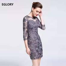 XXXL Dress Vestidos 2020 Spring Party Cocktail Women O-Neck Allover Exquisite Embroidery 3/4 Sleeve Bodycon Grey Rose Red Dress 2024 - buy cheap