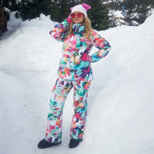 Terno de esqui feminino quente à prova de vento snowboard snowsuit jaqueta + calças de esqui moda impressão conjunto de esqui à prova dwaterproof água para mulher 2024 - compre barato