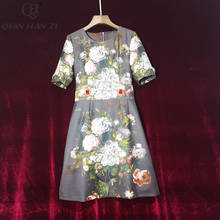 Qian Han Zi 2020 Designer Runway Fashion Summer Dress Women's Short Sleeve Flowers Print Slim vestidos de verano vintage dress 2024 - buy cheap