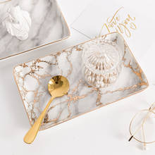 Bandejas de almacenamiento nórdicas con diseño de mármol, mesa de cerámica minimalista, plato de almacenamiento de joyas, organizador de bandejas de escritorio de oficina 2024 - compra barato