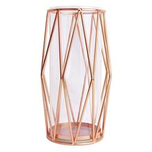 Декоративная ваза для гостиной, стеклянная ваза с металлической стойкой, вазы для свадьбы, дома, офиса-розовое золото (11 дюймов) 2024 - купить недорого