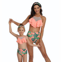 Floral Ruffled Hem Bikini Set Mother Daughter Dresses High-waisted Family Swimsuit Girl Beach Bathing Suit Swimwear Biquinis 2024 - buy cheap