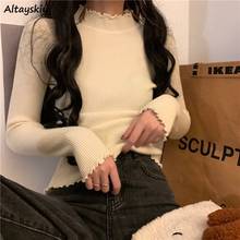 Pullovers Women Ruffled Collar Simple College Elegant All Match Trendy Popular Soft Solid Leisure Korean Style Streetwear Fall 2024 - buy cheap