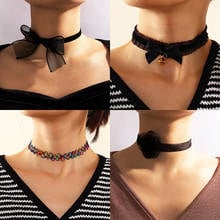 New Vintage Lace Choker with Bells Sweet Cute Gothic Choker Necklaces for Women Girls Cosplay Party Jewelry Bow Black Jewelry 2024 - buy cheap