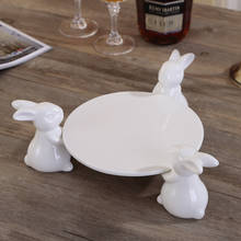 3 coelhos e placa de porcelana branca placa bolo cerâmica criativa casa decorações ornamentos acessórios bandeja pastelaria chá szlsm02 2024 - compre barato