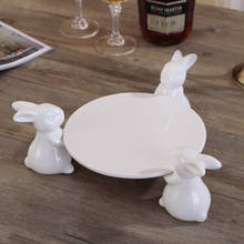 3 rabbits and plate white porcelain cake plate ceramic creative home decorations ornaments accessories tea pastry tray SZLSM02 2024 - buy cheap