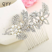 Pente de cabelo florido com strass feminino qyy, prateado, cristal, acessórios para casamento, damas de honra, joias para cabelo 2024 - compre barato