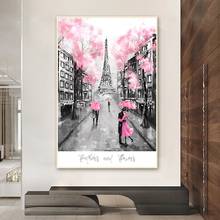 Pintura al óleo de pareja romántica de ciudad, Torre Eiffel de París, sobre lienzo, Póster Artístico de pared, impresiones para dormitorio, decoración del hogar, imagen de paisaje 2024 - compra barato