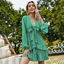 Vestido plissado de bolinhas verdes com nó, mini vestido sexy feminino elegante para festa, feriado e festas primavera-verão 2024 - compre barato