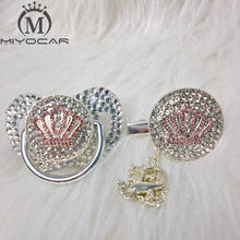 Miyocar chupeta com prendedor brilhantes, chupeta e prendedor de chupeta com detalhes em strass, coroa rosa e dourada 2024 - compre barato