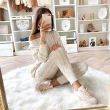 Women Knitted Lounge Wear Sets 2pcs Crop Top Suit Ladies Tracksuit Set Autumn Casual Streetwear Clubwear 2024 - buy cheap