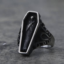 Anel gótico para homens, anel preto de aço inoxidável punk vampiro, caveira de vampiro e caixão 2024 - compre barato