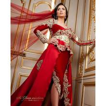Высокое качество Красный марокканский кафтан мусульманские свадебные платья на заказ с длинными рукавами Кристаллы Свадебные платья с бусинами Арабский Дубай платье 2024 - купить недорого