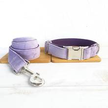 Purple Personalized  Velvet Dog Collar Leash With Bow Tie Set Nylon Free Engraved Nameplate For Small Medium Large Dogs Bulldog 2024 - buy cheap