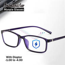 Iboode óculos de miopia unissex, óculos acabados para estudantes de miopia, óculos anti-azul, armação de óculos quadrados de 0 -1.0 -1.5 -2.0 -2.5 -3.0 -3.5 2024 - compre barato