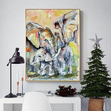 Animal Art Warm Colored Elephant Family Posters and Prints Canvas Paintings Wall Art Pictures for Living Room Decor No Frame 2024 - buy cheap