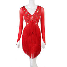 Vermelho preto vestido latino salsa tango dresss franja vestido latino traje vestido de palco personalizado ds cantor vestido de palco lq163 2024 - compre barato