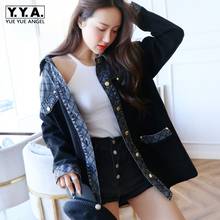 Autumn Women New Fashion Oversized Patchwork Plaid Denim Jacket Loose Fit Knitwear Tops High Street BF Style Outerwear Coats 2024 - buy cheap