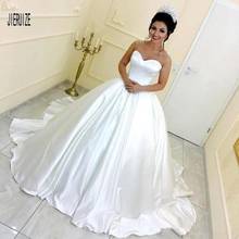 Jieruize vestido de noiva de cetim branco, vestido de noiva com laço no pescoço, costas simples de marfim 2024 - compre barato