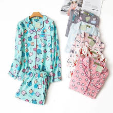Conjunto de pijamas femininos de manga longa, roupa de dormir fofa com estampa de desenho animado para outono de 2019 2024 - compre barato