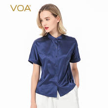 VOA Satin 19m/m Stretch Silk Half-height Stand Collar Shoulder Curled Short-sleeved Single-row Button Shirt Women B231 2024 - buy cheap