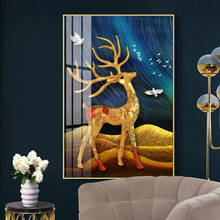 Pintura en lienzo póster e impresión dorado moderno HD ciervo montaña árbol Animal imágenes artísticas de pared para decoración de sala de estar 2-47 2024 - compra barato