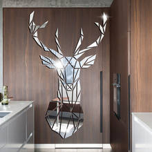 3D зеркальные настенные наклейки с головой оленя, креативные акриловые наклейки в европейском стиле для гостиной, спальни, настенные декоративные наклейки 2024 - купить недорого