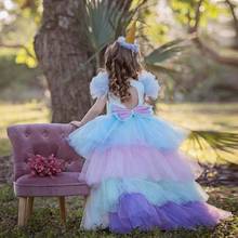Girls Unicorn Birthday Party Dress Backless Print Halloween Princess Costume with Layered Unicornio Tulle Tail Children Clothes 2024 - buy cheap
