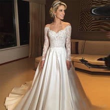 Vintage A-line Lace Wedding Dress Applique Long Sleeves Dresses Off the Shoulder Bridal Gown Party Formal Vestidos de Noiva 2020 2024 - buy cheap