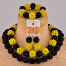 Collar de disfraz negro y amarillo, conjunto de joyas de cuentas africanas, conjunto de boda nigeriano FZZ95 2024 - compra barato