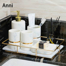 Conjunto de accesorios de baño para el hogar, Set de cinco piezas de cerámica nórdica, estilo moderno, textura de mármol de trazo dorado, accesorios de decoración para ducha 2024 - compra barato