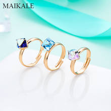 Maikale na moda azul/branco anéis de cristal austríaco para as mulheres ouro ajustável anel de banda de casamento anéis de festa jóias meninas presentes 2024 - compre barato