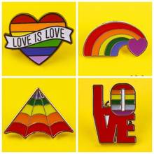 Broches cromados para amor de arco-íris, crachás em esmalte para lapela de bandeiras do arco-íris com desenho de orgulho gay lésbico 2024 - compre barato