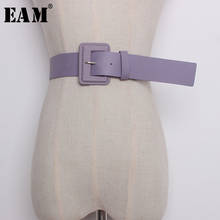 [EAM] 2022 New Summer Candy Color Pu Leather Square Buckle Brief Wide Long Belt Women Fashion Tide All-match JF482 2024 - buy cheap