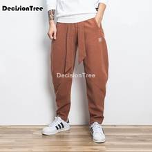 2021 calças masculinas largas de estilo chinês casual harem calças homem sólido harajuku streetwear solto algodão inferior calças 2024 - compre barato