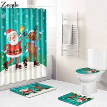 Zeegle Christmas Bathroom Mat Set Toilet Shower Curtain Waterproof Curtain Anti-slip Toilet Doormat Bath Rug Toilet Seat Cover 2024 - buy cheap