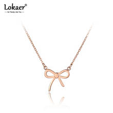 Lokaer tendência laço cristal cz pingente colares para meninas ouro rosa titânio corrente de aço inoxidável colar joias n19133 2024 - compre barato