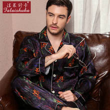 Pijama masculino de seda 100 real, inverno, primavera, manga longa, pijama nobre, duas peças, listrado, l, gg 2024 - compre barato