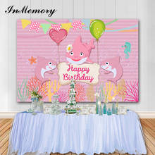 Inmemory rosa bonito tubarão fotografia fundos festa de aniversário da menina do bebê foto fundo do bolo de vinil mesa decoração photocall 2024 - compre barato