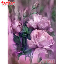 Fatcat roxo rosas flores de diamante pintura completa quadrada broca redonda diy 5d diamante bordado mosaico bordado bordado decoração de bordado ae1497 2024 - compre barato