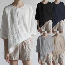 Women Casual Solid Color O Neck Half Sleeve Slitting Hem Loose Blouse T-shirt 2024 - buy cheap
