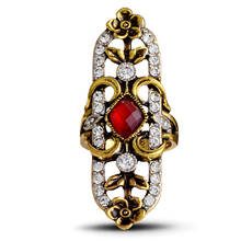 Anel de pedra indiana vintage elegante, grande, preto, vermelho, verde, pedra, luxo, cristal, antigo, ouro, aliança de casamento para mulheres 2024 - compre barato