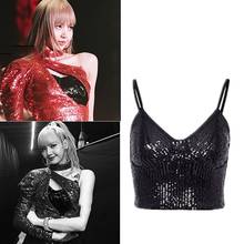 kpop Seo Yea Ji same Summer Women Sexy Sling Black Sequins Short Crop Tank Tops Backless Lady Sleeveless zipper Vest Tops 2024 - buy cheap