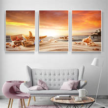 Fotos originais para sala de estar decoração 3 peças pintura da lona praia seascape starfish pôr do sol casa pintura parede decoração 2024 - compre barato