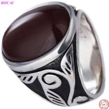 BOCAI S925 Sterling Silver Charm Rings 2021 Popular Jewelry Oval Agate Retro Totem Pattern Pure Argentum Gem hand Ornament  Men 2024 - buy cheap