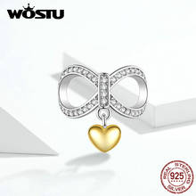 WOSTU-abalorios de plata esterlina 100% 925 auténtica para mujer, accesorio de corazón de amor dorado infinito, compatible con Pulsera Original, fabricación de joyería artesanal, CQC1300 2024 - compra barato