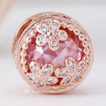 Original Sparkling Pink Daisy Flower Meadow With Crystal Bead Fit 925 Sterling Silver Bead Charm Bracelet DIY Jewelry 2024 - buy cheap