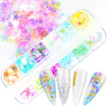 12 Grids Colorful Acrylic Sequins Flakes Nail Mirror Sparkly Paillette Glitter Hexagon Round Mixed Nail Art Decoration 2024 - buy cheap